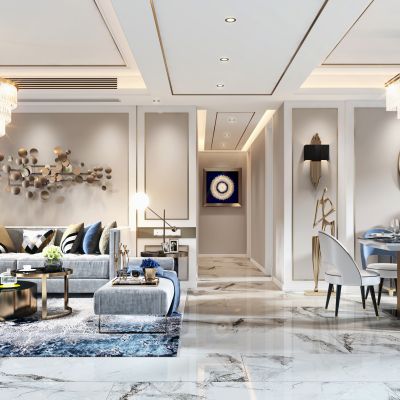 现代客餐厅 现代沙发茶几组合 餐桌椅组合