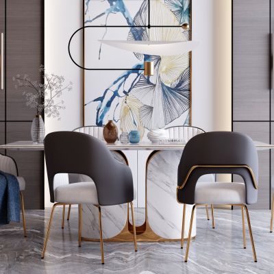 现代轻奢餐桌椅组合 桌椅 吊灯 壁灯 饰品摆件