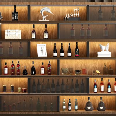 现代实木酒柜酒水饰品组合