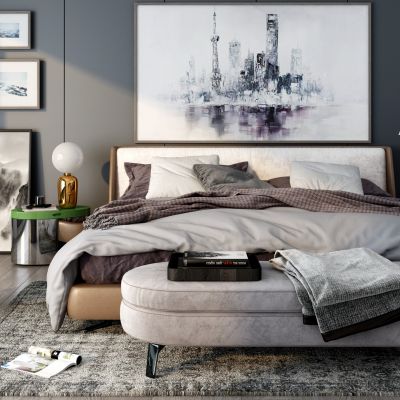 现代卧室 床 装饰品 床头柜床尾凳