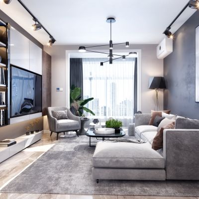 现代黑白灰客厅 阳台