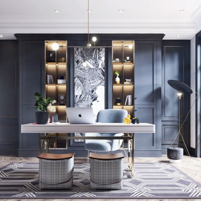 美式书房 美式书桌椅组合 美式书柜