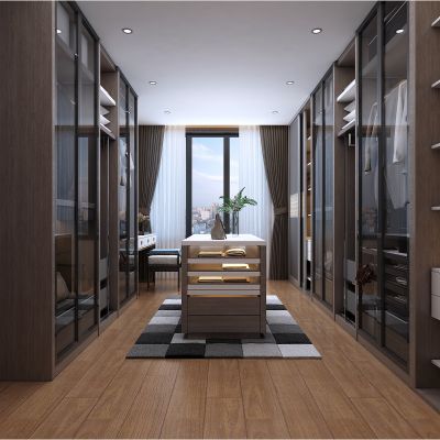 现代港式轻奢衣帽间 岛台 梳妆台