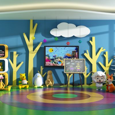 幼儿园卡通玩具画架树枝书架钢琴组合