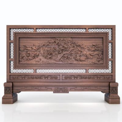 中式实木插屏雕花屏风