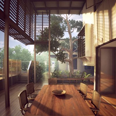 日式别墅花园餐厅