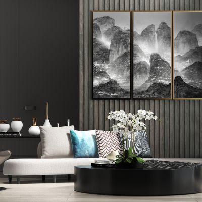 现代弧形轻奢绒布多人沙发单椅茶几饰品组合