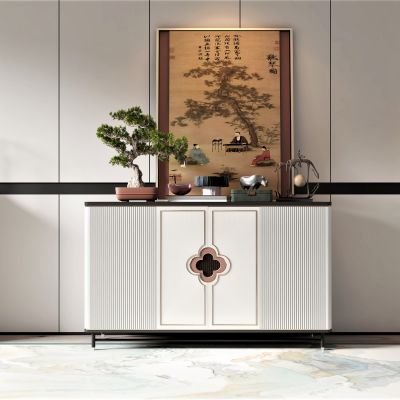 新中式风格边柜,装饰画，饰品摆件