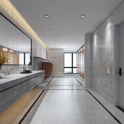 现代卫生间 男卫生间 公共卫生间 洗手台 小便池