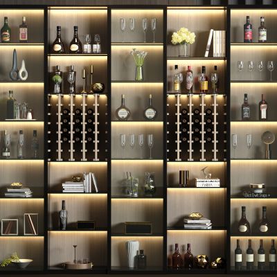 现代实木酒柜酒水饰品组合