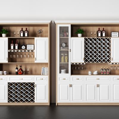 现代实木酒柜 柜子 酒 酒杯 书 玻璃 相框 植物 装饰 摆件