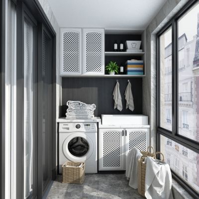 现代家居阳台 洗衣机 柜子