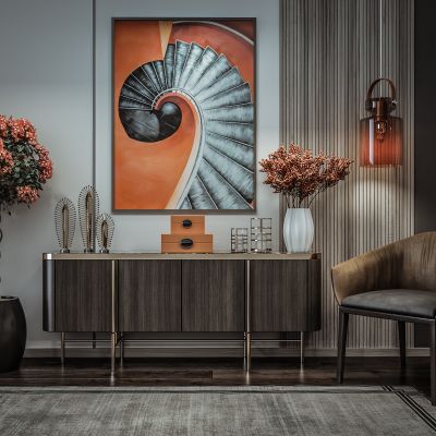 新中式装饰柜 边柜 休闲厅 植物画