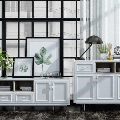 北欧电视柜 边柜 装饰画 摆件组合