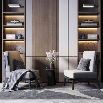 新中式单人沙发边几组合