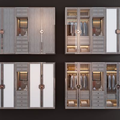 新中式实木玻璃衣柜组合