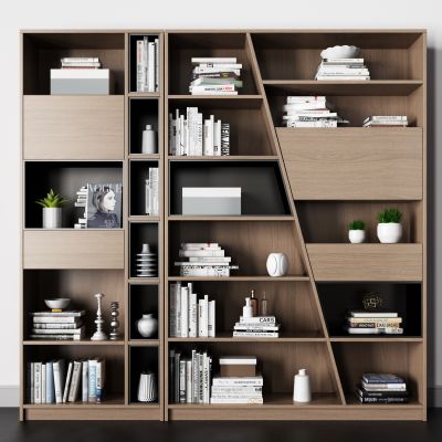 北欧书柜组合 书 植物 摆件 瓷器 盒子 柜子 柜门