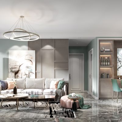 北欧客餐厅 沙发 椅子 餐桌 餐椅 茶几 角几 吊灯 柜子