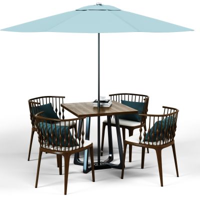 现代休闲桌椅太阳伞组合