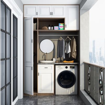 现代阳台洗衣机柜 洗衣机 阳台 推拉门 玻璃 柜子 栏杆