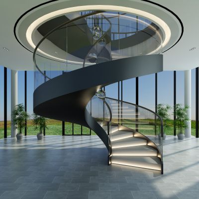 现代旋转楼梯 铁艺楼梯 玻璃楼梯