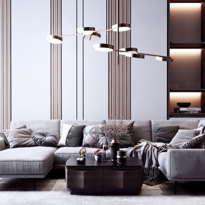 新中式现代多人沙发 茶几组合