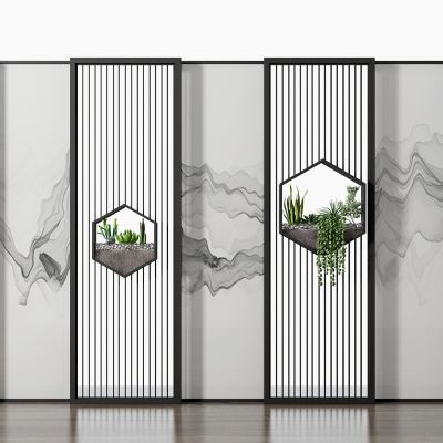 新中式花格绿植屏风隔断
