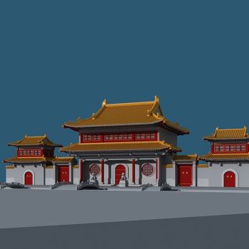 02中式古建，寺庙大门