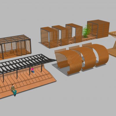 中式廊架 连廊 凉亭 花架