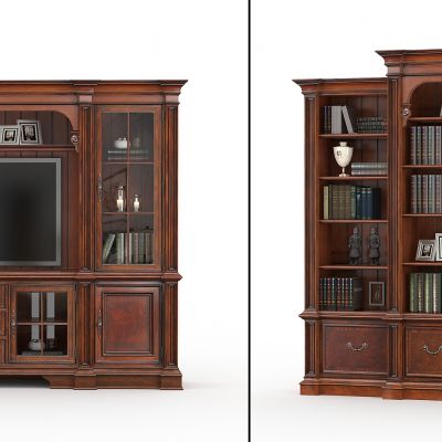 美式实木电视厅柜书柜组合