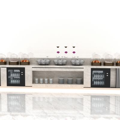 现代自助餐厅备餐台，备餐柜，调料台，食物台，食物器皿