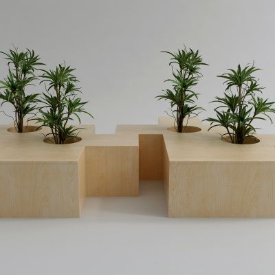 现代公共坐椅 花台3D模型