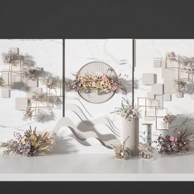 白色美陈  背景墙  