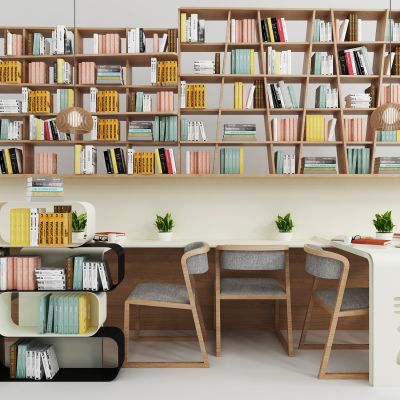 现代书桌椅书架