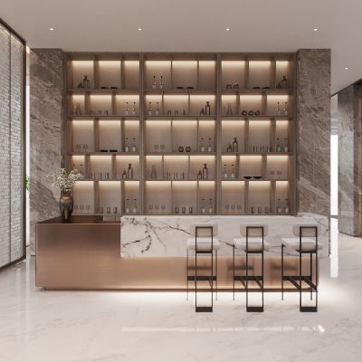 现代会所前台，接待台，服务台，展示柜，售楼处前台，吧台，酒柜