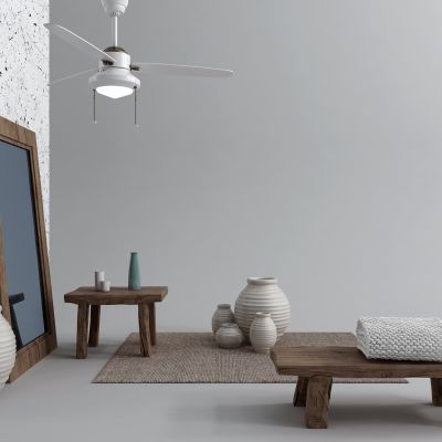 现代板凳 陶罐 风扇 镜子