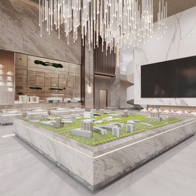 现代售楼处，楼盘销售中心，售楼大厅，电子沙盘