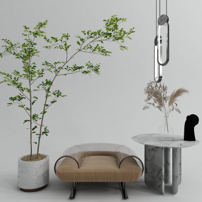 现代椅子边几盆栽