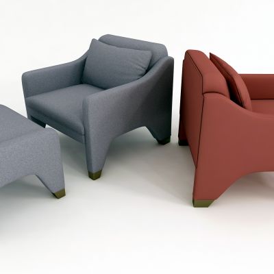 现代布艺单人沙发 脚踏