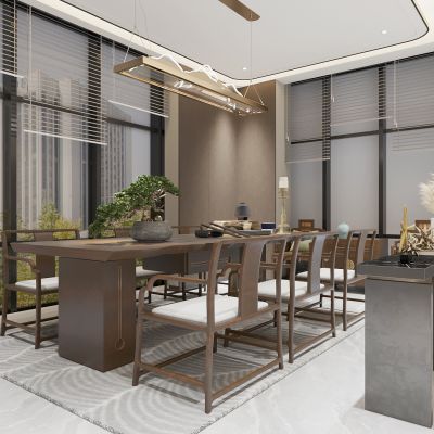 现代公司办公室茶室，茶桌，茶海，书法台，边几，端景台，茶室吊灯