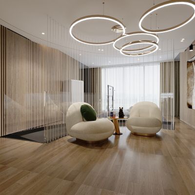 现代楼梯间休息区，洽谈区，休闲沙发椅，吊灯