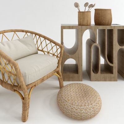 自然风装饰柜 休闲椅