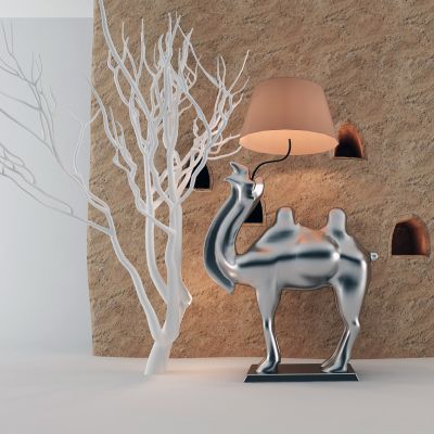 现代骆驼 土墙 干枝