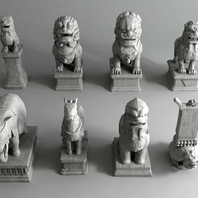 中式石狮子 貔貅 门神 雕塑