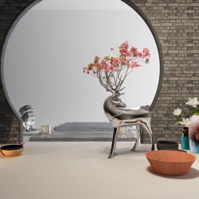 中式景观小品 花缸 鹿 地灯 石狮子 青石