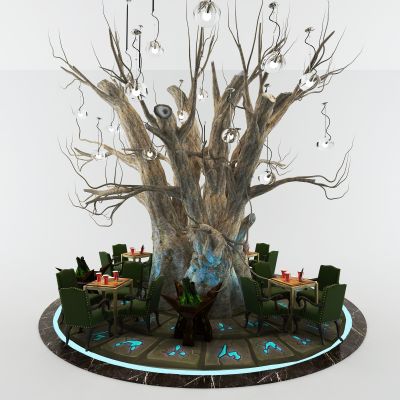 现代老树  枯树 大树  椅子组合
