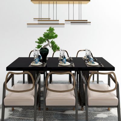 新中式餐桌椅吊灯组合