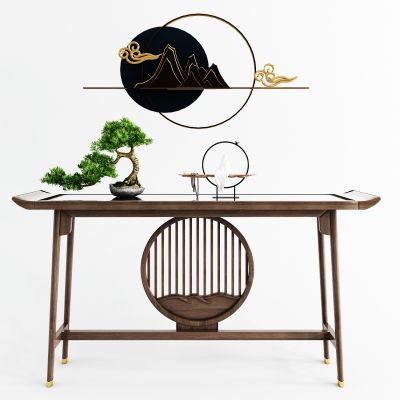 新中式端景条案_松树