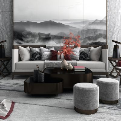 新中式沙发茶几组合