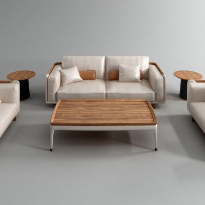 现代老总办公室沙发茶几组合